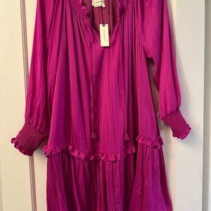 Anthropologie Vibrant Pink Long-Sleeve Dress